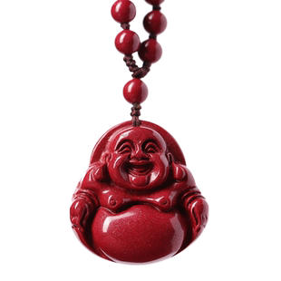 天然原矿高纯度正品朱砂弥勒佛吊坠大肚佛宝宝项链护身符男女挂件