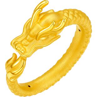 T周六福黄金戒指女款定价3d硬金龙游指环女戒生肖龙系列足金礼物