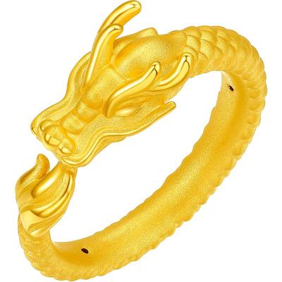 T周六福黄金戒指女款定价3d硬金龙游指环女戒生肖龙系列足金礼物