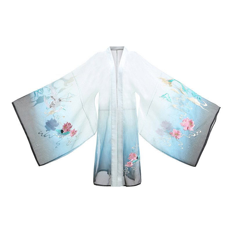 五月霖【水云寒】魏晋国风唐制女款胖mm大码公主刺绣蓝色渐变汉服