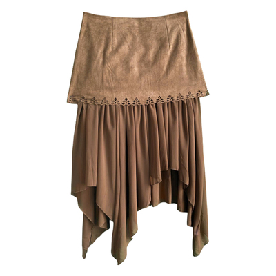 BestU麂皮绒烧花拼接雪纺半身裙