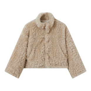 senbaby童装女童毛绒绒上衣25冬季韩版时尚儿童立领短版毛毛外套