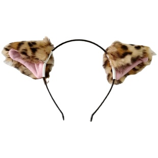 COS动漫化妆舞会表演立体款妖狐豹纹头箍发夹毛绒猫耳朵发箍