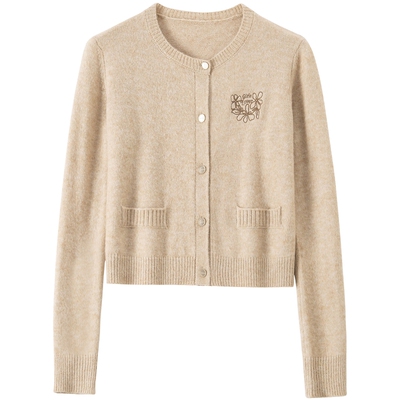 【绵羊毛】BANANA BABY2025年冬季新款文艺慵懒风针织开衫女刺绣