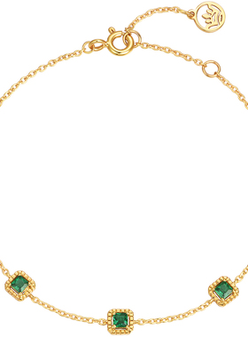 S925纯银小方糖绿宝石纯银手链女