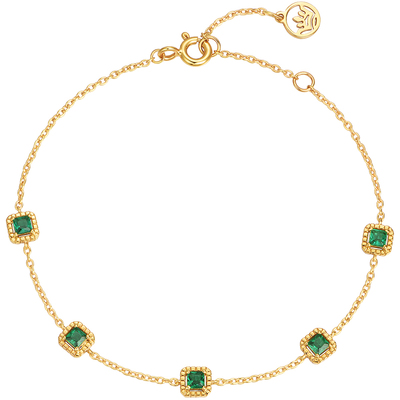 S925纯银小方糖绿宝石纯银手链女