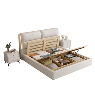 真皮床现代简约1.8米主次卧双人床实木小户型意式轻奢皮艺软包床