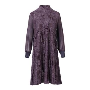 阔太太高端洋气提花大码V领遮肚子妈妈显瘦A字重工褶皱刺绣连衣裙