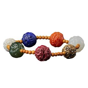 多宝手串男佛家七宝十八子和田玉朱砂青金石貔貅18籽盘玩手链佛珠