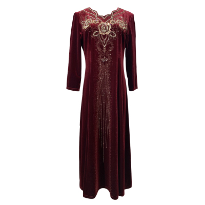 手工串珠金丝绒婚宴礼服大码