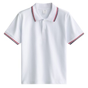 中学生校服短袖t恤男女小学生夏季翻领儿童白色polo衫初中生班服