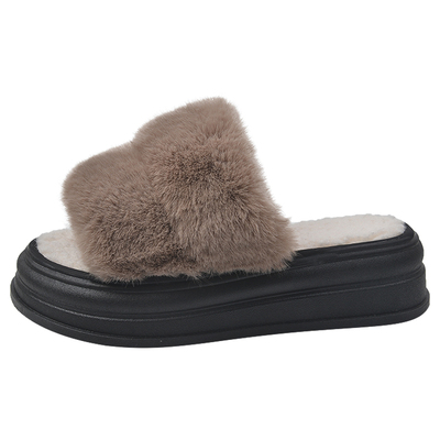 高跟轻便厚底一字毛毛拖鞋好巴适