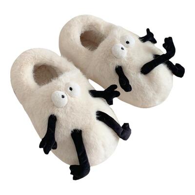 细细条保暖搞怪小煤球情侣棉拖鞋