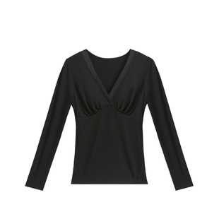 claesens保暖内衣女带胸垫低领深v领秋衣发热打底上衣内搭肌底衣