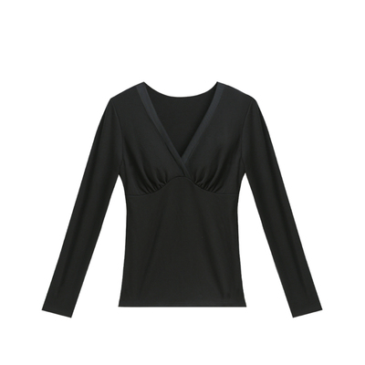 保暖内衣女带胸垫V领秋衣肌底衣