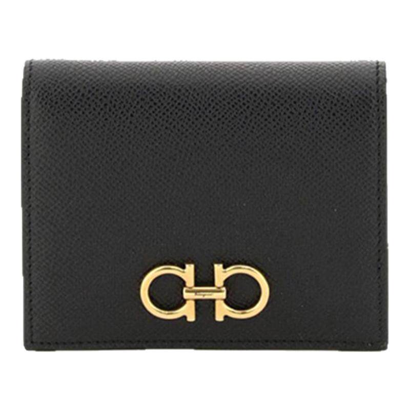 Ferragamo/菲拉格慕新款金色马蹄扣黑色两折钱包22D780 726512