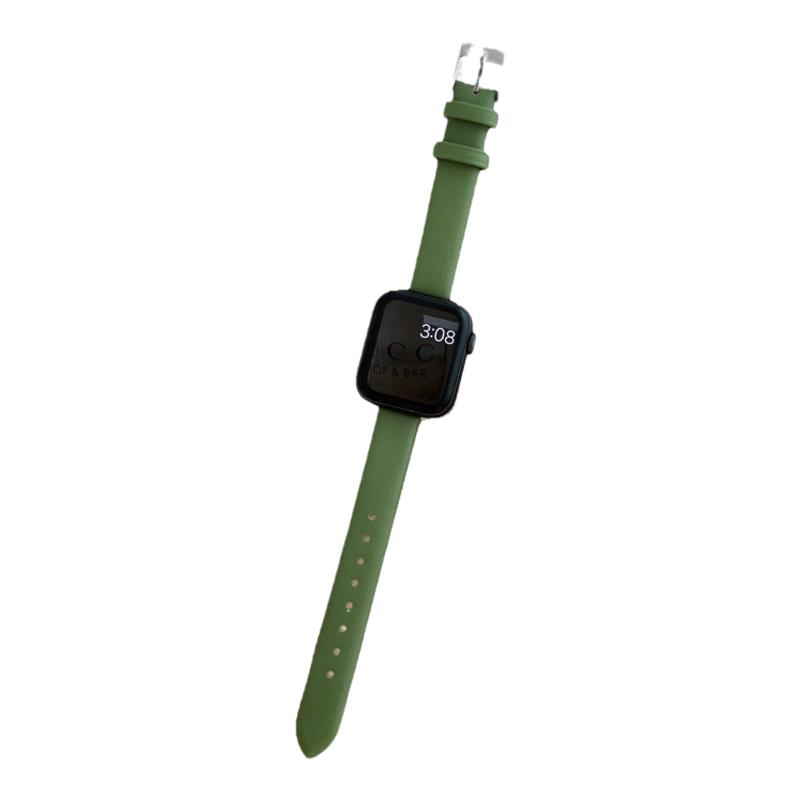 牛油果绿色系头层牛皮苹果s9适用于applewatch9876代SE静静的表带