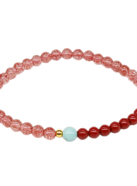 原创天然草莓晶简约风朱砂手链女