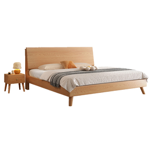 全实木床加厚橡木主卧1.8双人床家用1.5原木色储物大床排骨架床架