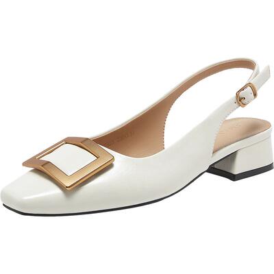 百思图2026夏季粗跟后空女凉鞋