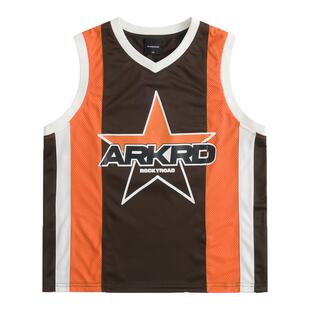 ROCKYROAD童装美式复古撞色拼接字母印花背心宽松无袖运动上衣