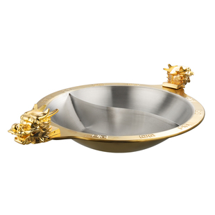 不锈钢龙头火锅鸳鸯子母锅镀金色加厚不粘锅商用火锅店专用三格锅