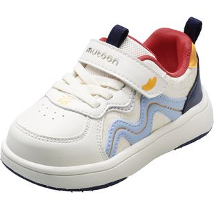 牧童儿童板鞋春秋女童宝宝皮面轻便减震国风祥云男童休闲小白鞋子