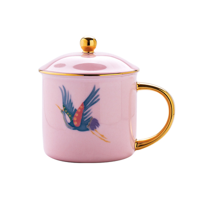 红官窑陶瓷马克杯带盖咖啡杯