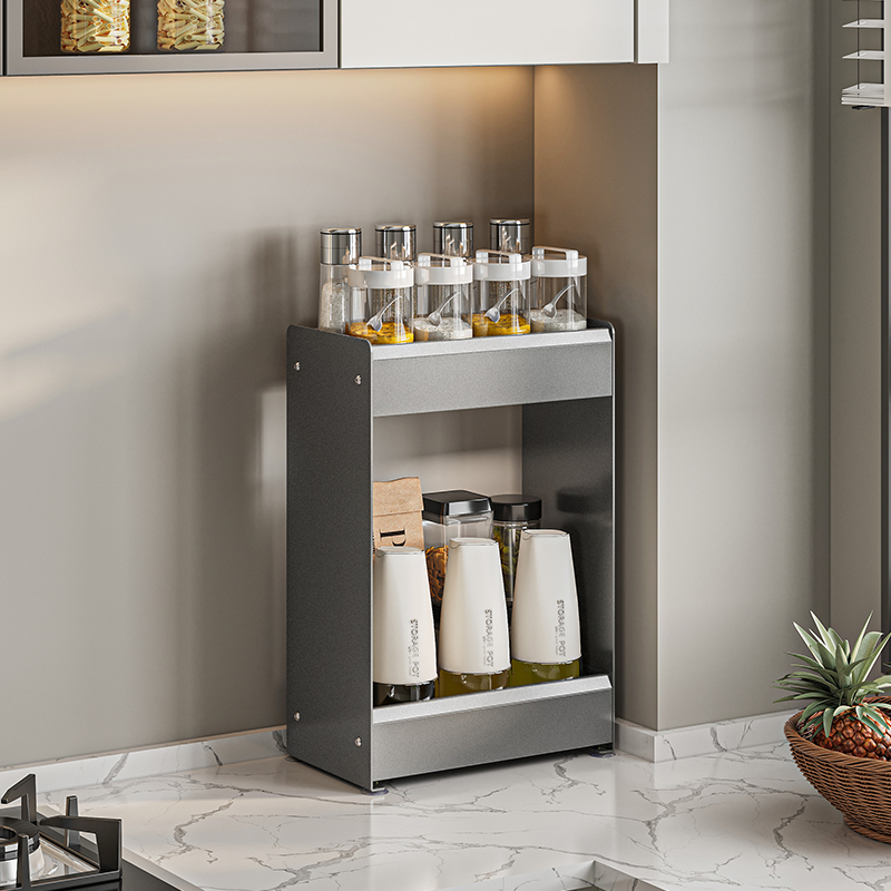 枪灰小尺寸极窄款厨房调料置物架台面双层调味品油盐酱醋收纳架子