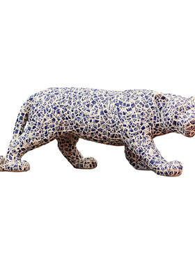 【本尼家】马赛克青花瓷手工贴片家居客厅玄关摆件奔走豹子