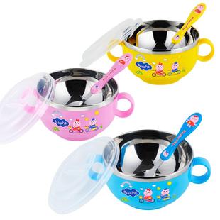 儿童碗防摔婴儿吃饭碗宝宝餐具辅食碗卡通不锈钢带盖子防烫碗钢叉