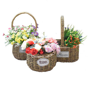 手编天然草编藤提篮藤编小花篮编织花盆乡村复古儿童编制手提篮子