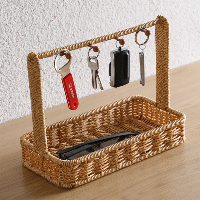 桌面收纳盒进门口玄关放置物架杂物篮整理藤编化妆品钥匙仿