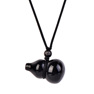 天然黑曜石葫芦挂件乌金黑耀石福禄吊坠水晶玉石项链男士女款礼物