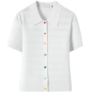 Navigare意大利小帆船镂空设计感短袖针织衫女26春季新品通勤开衫