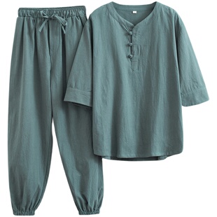 居士服女套装秋季打坐棉麻中式禅修服上衣禅意中国风唐装复古茶服