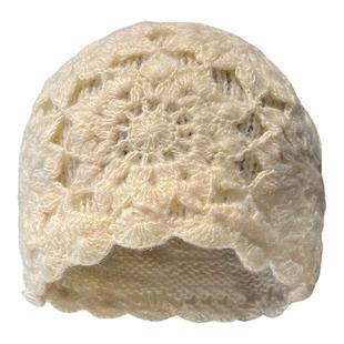 2025新款手工钩花帽子女百搭花边包头帽秋冬季防寒保暖针织毛线帽