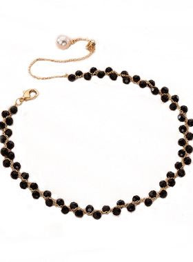 可抽拉式黑色锆石锁骨链