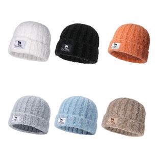 骆驼含羊毛针织帽冬季2025新款女冷帽高级感显脸小保暖防风毛线帽