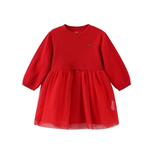 【新年】moimoln小云朵童装25年春女童连衣裙红色裙子公主裙