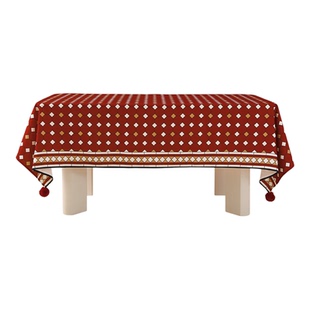 新年桌布防水防油免洗春节餐桌布红色节日装饰布置氛围感格子布