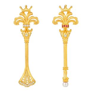 【明星同款】莱绅通灵 鸢尾权杖 足金红宝石钻石黄金珍珠吊坠