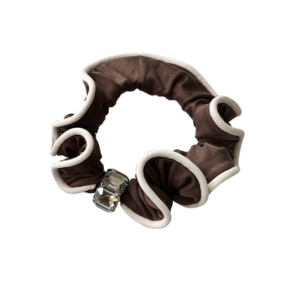 韩国东大门博主同款复古木耳边水钻发圈百搭黑色深棕色小肠圈头绳