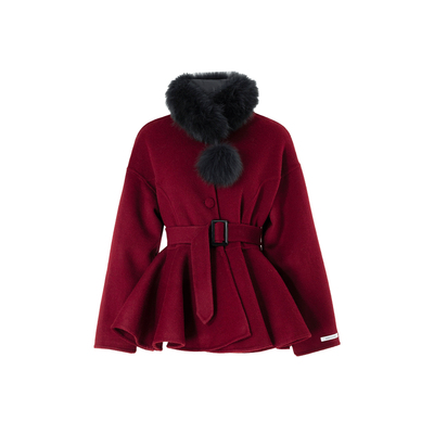 MD千亿【简红之力】2025冬季拼接毛领时尚百搭毛呢外套