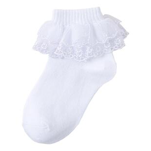 女童袜子双层蕾丝花边春秋冬棉袜白色舞蹈袜女孩公主袜宝宝儿童袜