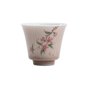 品茗杯主人杯茶杯功夫茶具陶瓷杯子中式高端闻香家用单杯粉色贴花