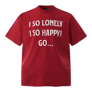 Holocene美式潮牌复古cleanfit红色圆领上衣短袖街头休闲百搭T恤