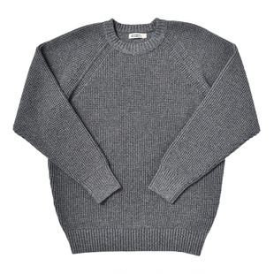 柴米美式复古圆领插肩袖毛衣秋季男华夫格纹纯棉针织衫打底上衣