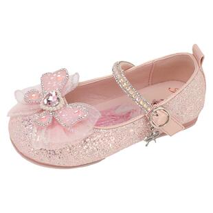 舞玛女童鞋爱莎公主鞋2026新款春秋款女宝宝水晶鞋小皮鞋水钻蓝色