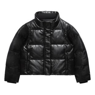 FILA FUSION斐乐潮牌羽绒服女2025冬新款时尚宽松立领保暖皮夹克
